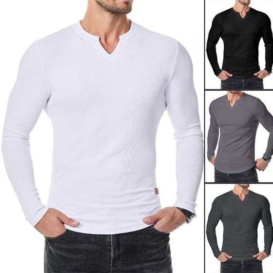Skjorte Herre Slim Fit V-Hals Longline Muscle