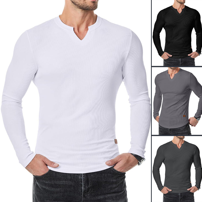 Skjorte Herre Slim Fit V-Hals Longline Muscle