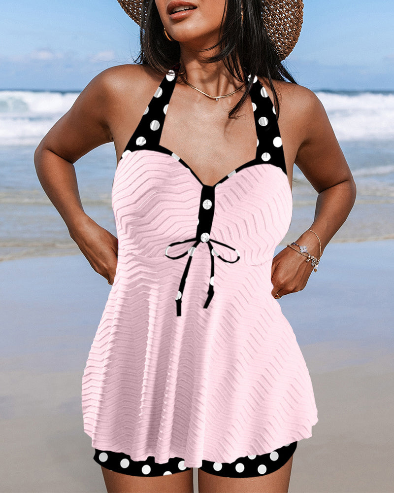 Ribbete prikkete tankini-badedrakt