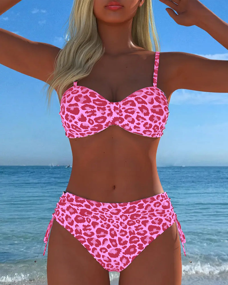 Badedrakt Lace-Up Leopardprint Todelt