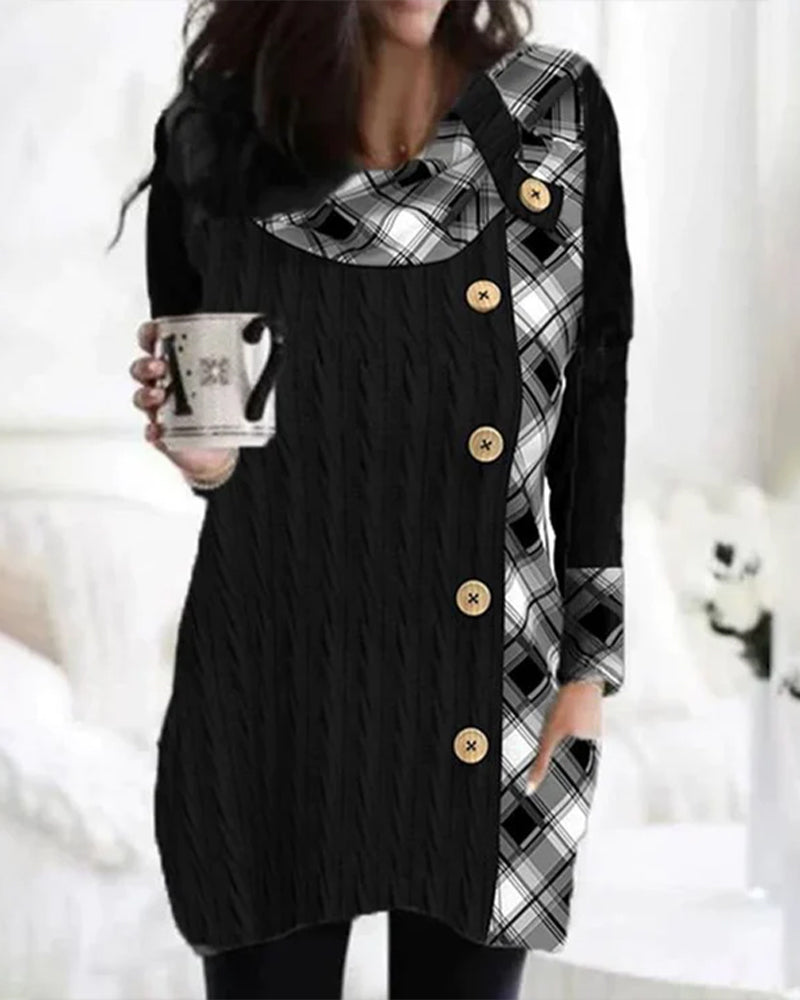 Patchwork kjole med rutete knapper