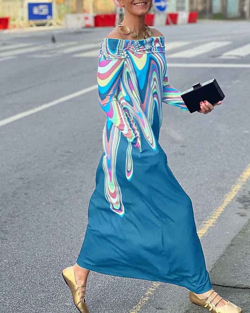 Langermet elegant maxikjole off shoulder