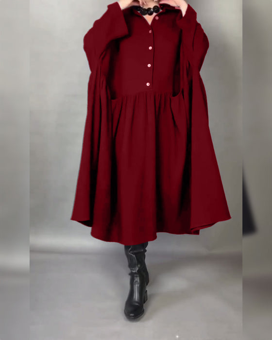 Oversized A-Formet Kjole Med Slagkrage Og Knapper