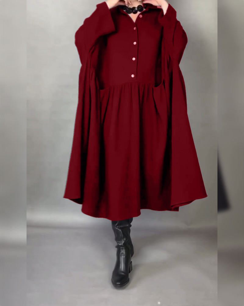 Oversized A-Formet Kjole Med Slagkrage Og Knapper