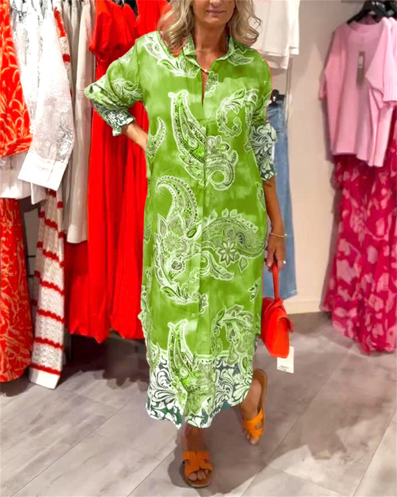 Kjole Ståkrage Lang Erm Cashew Print