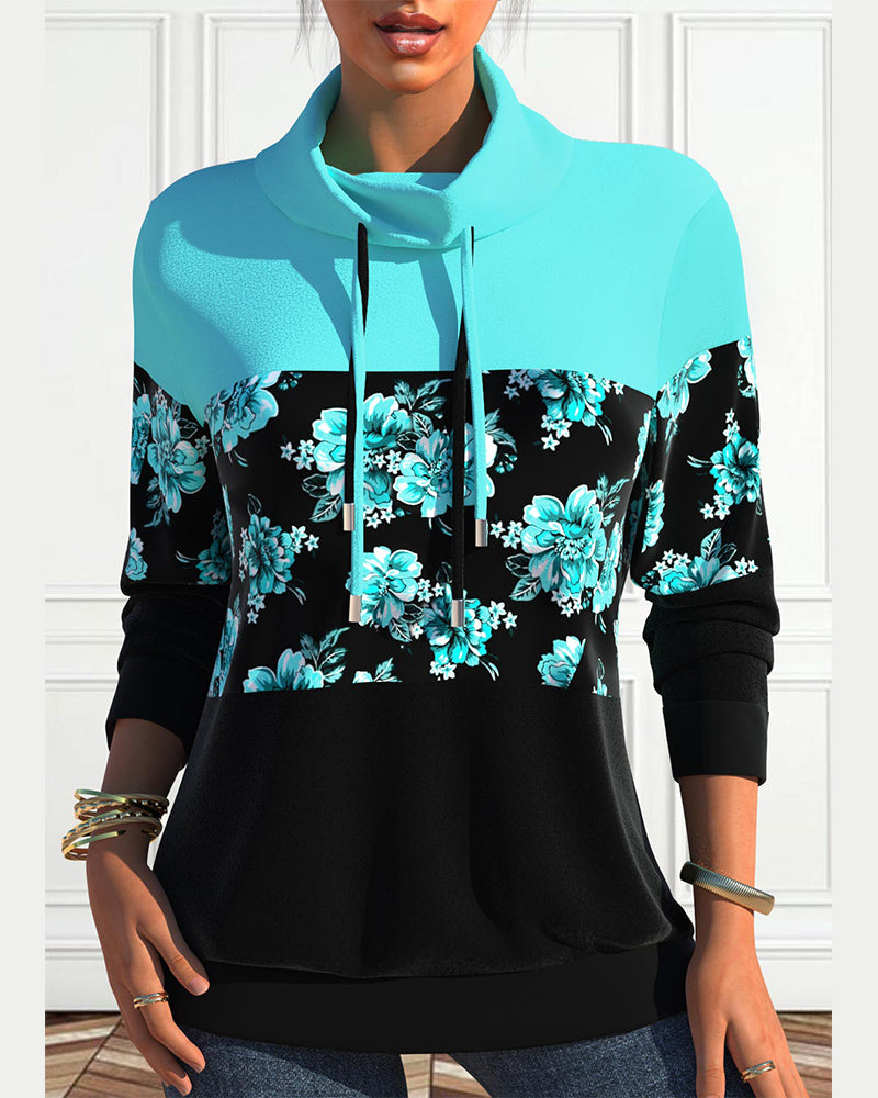 Sweatshirt med snøring med blomstertrykk