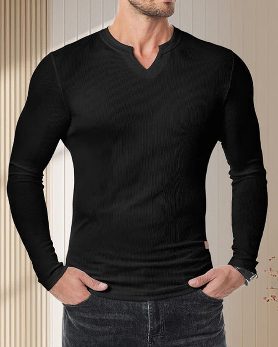 Skjorte Herre Slim Fit V-Hals Longline Muscle