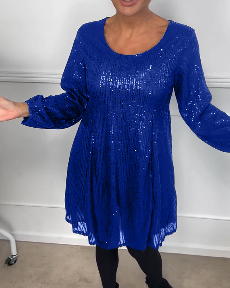 Kjole elegant lanterne ermet paljett a-linje