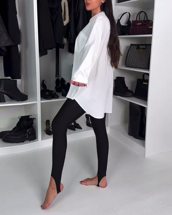 Ensfargede Leggings Med Ankelstropper