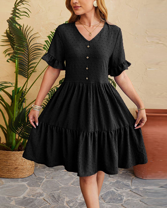Elegant A-linjekjole med volang med knapper