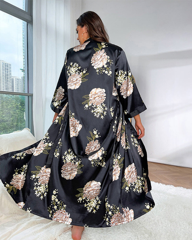 Sexy pyjamas kjole i stor størrelse med trykt silke