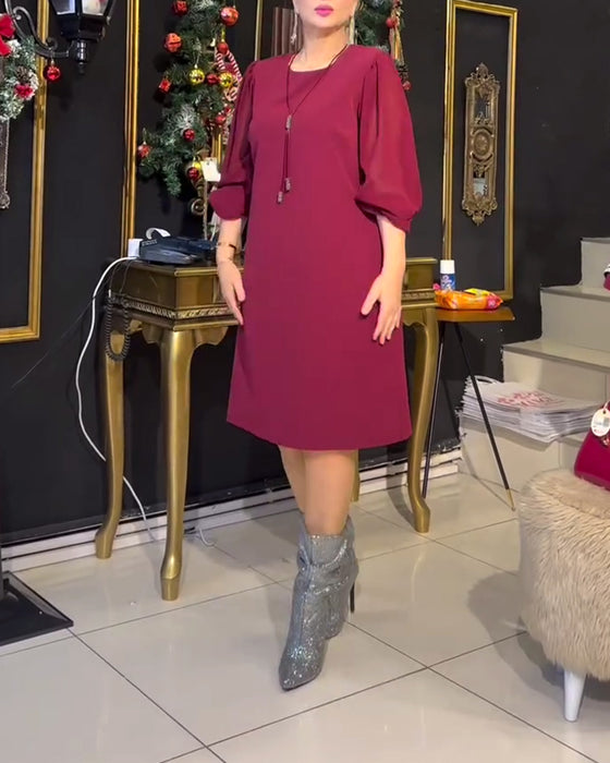 Kjole casual ensfarget langermet rett