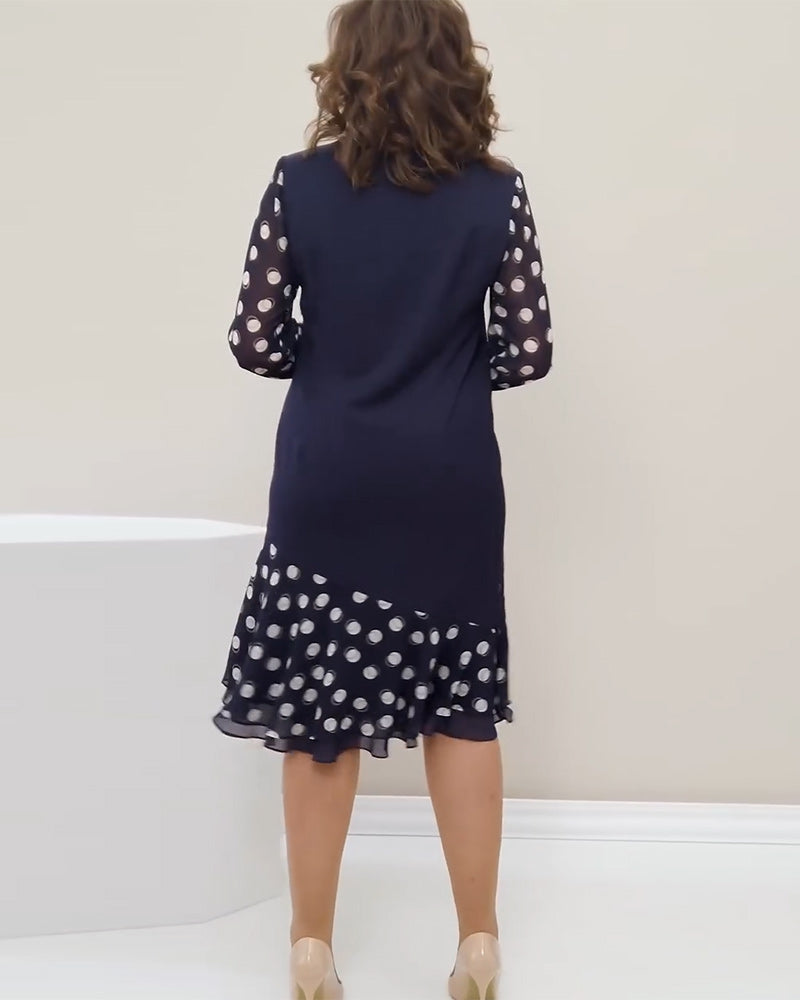 Kjole Rund Hals Lange Ermer Polka Dot