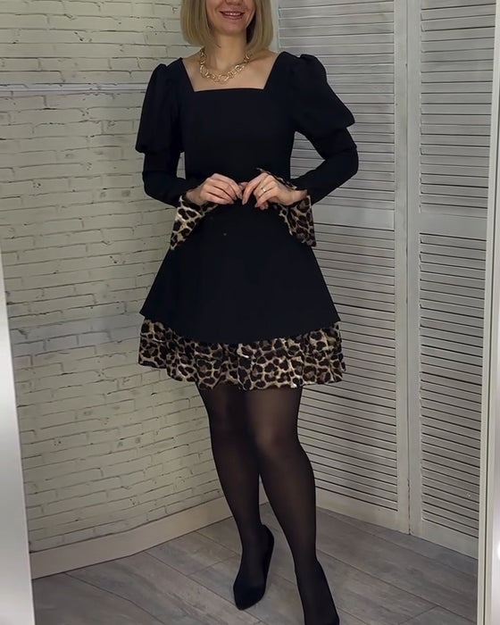 Kjole elegant leopardprint med pusermer