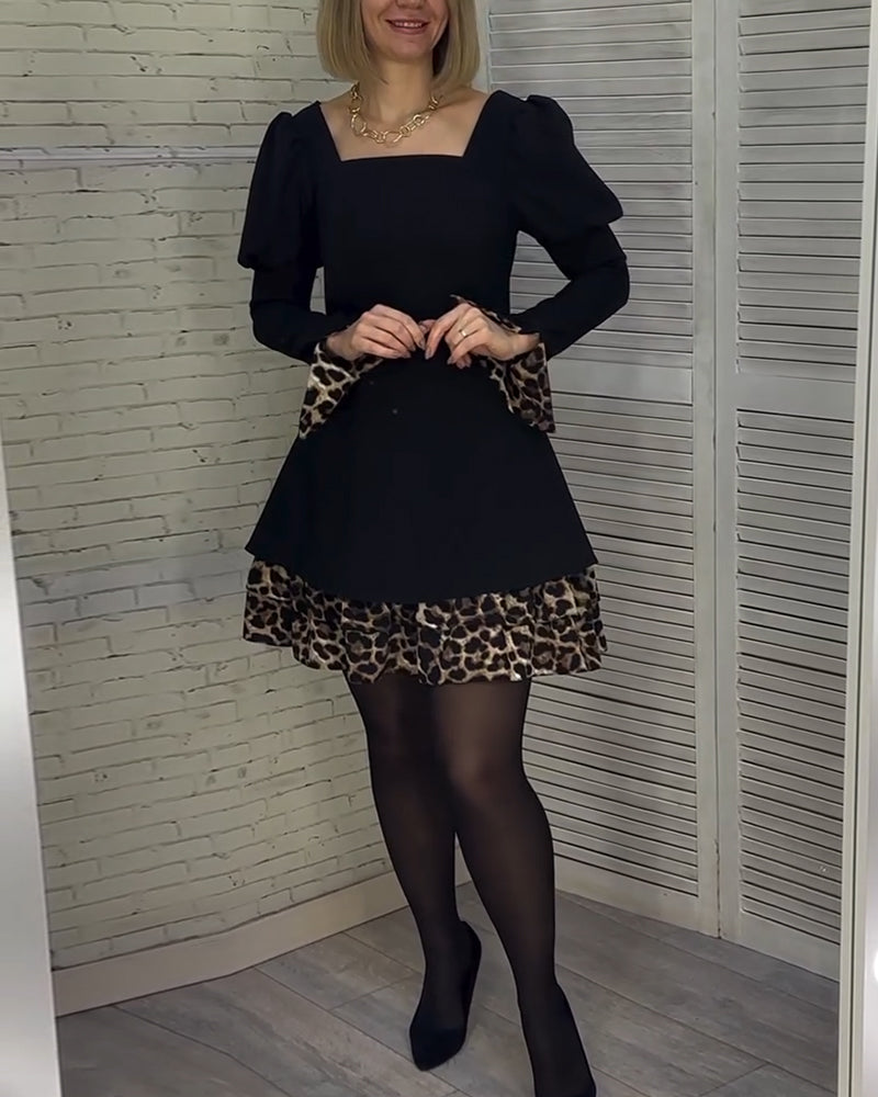 Kjole elegant leopardprint med pusermer