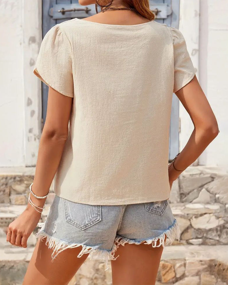 Bluse Street Fashion Skrå Krage Kortermet