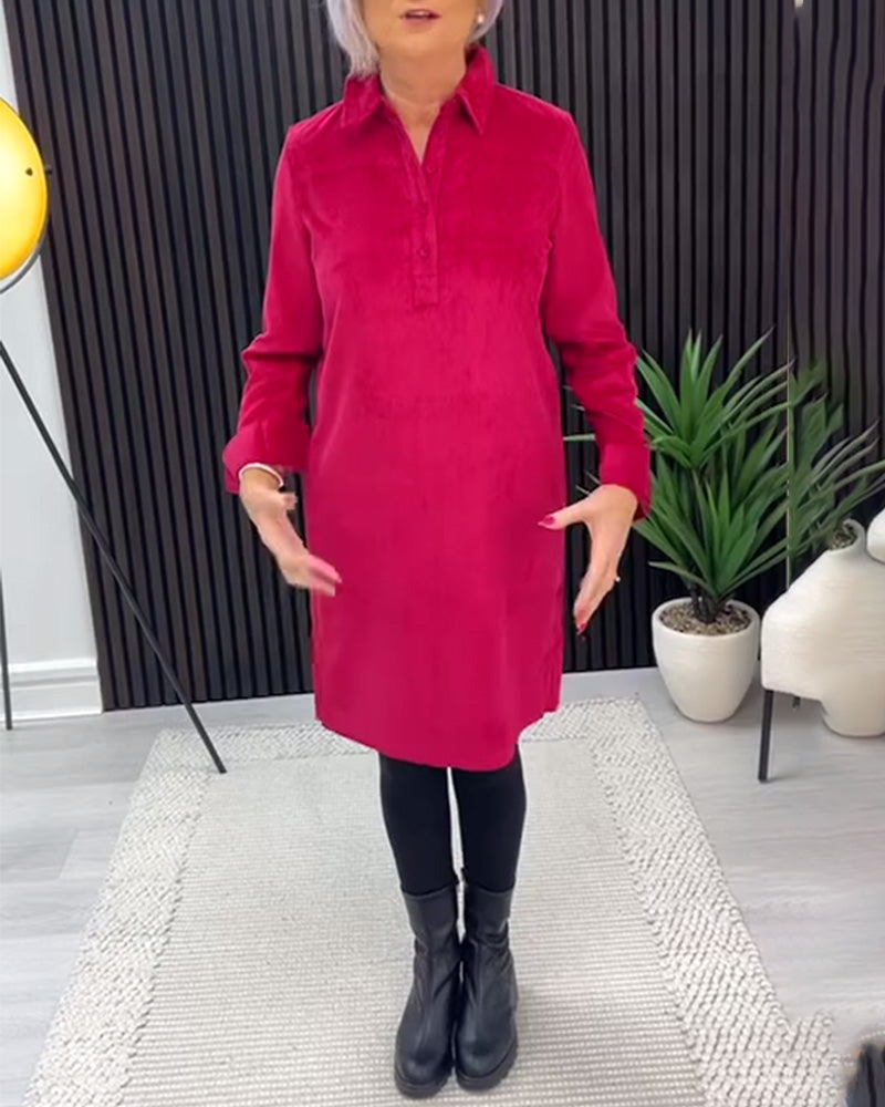 Helfarget Langermet Kjole Med Revers