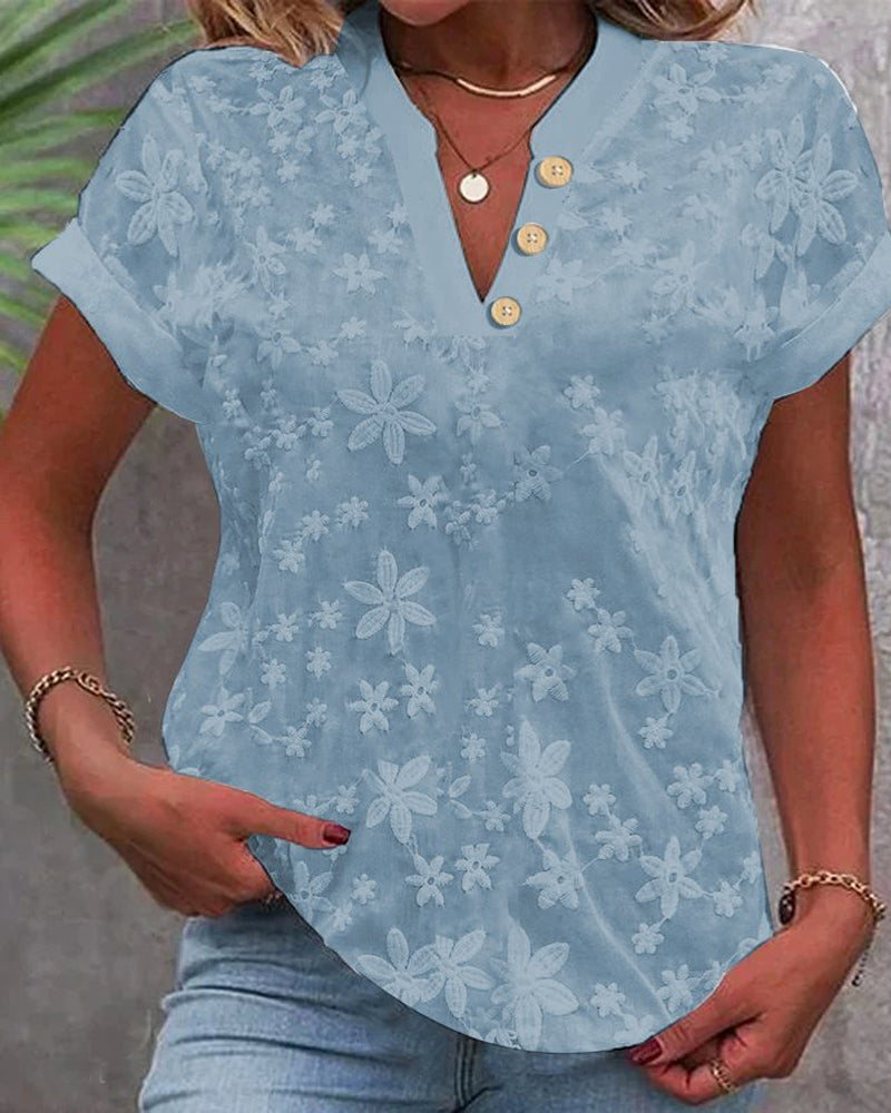 Bluse Enkel Casual Ensfarget V-Hals Kortermet