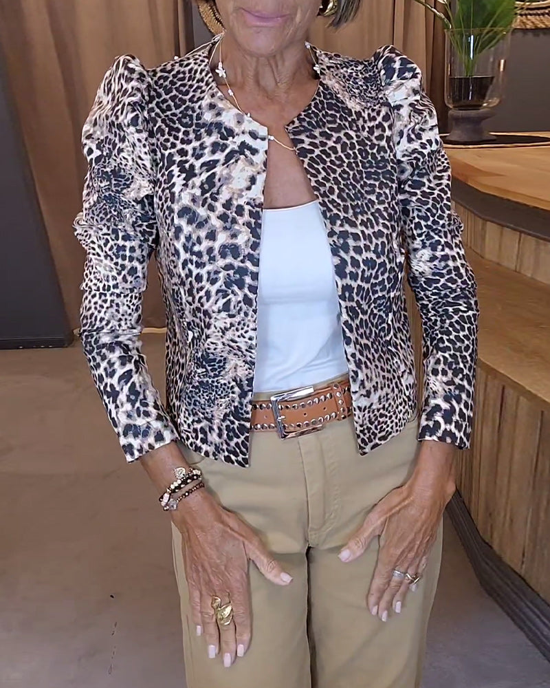 Leopard-trykk puffermer casual jakke