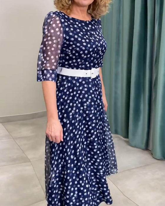 Kjole Halvermet Prikkete Chiffong