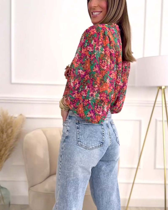 Skjorte med trykk med puffermer