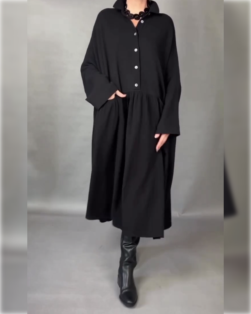 Oversized A-Formet Kjole Med Slagkrage Og Knapper