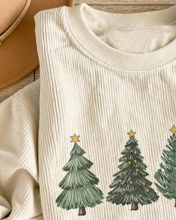 Swearshirt Med Juletretrykk Og Rund Hals