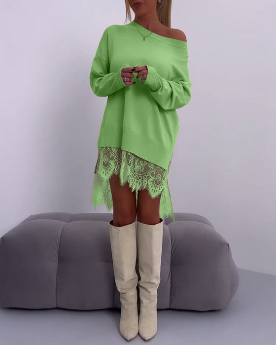 Ensfarget off-shoulder genser med smal passform