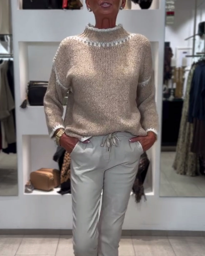 Allsidig Pullover Med Høy Hals Og Kontrastfarger