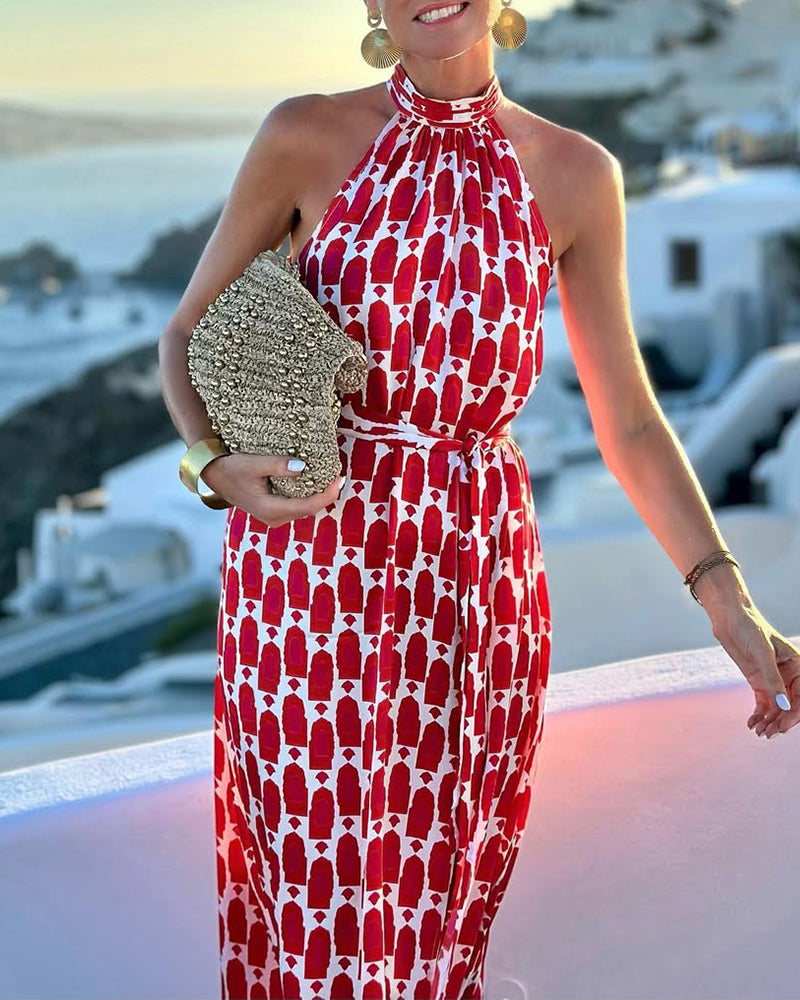 Kjole Halterneck Strand Ferieprint