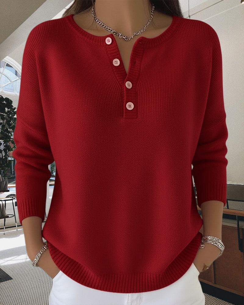 Langermet Ensfarget Cardigan Med Knapper