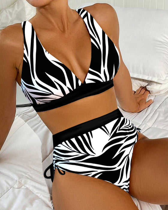 Bikini Todelt Trykt Høy Midje