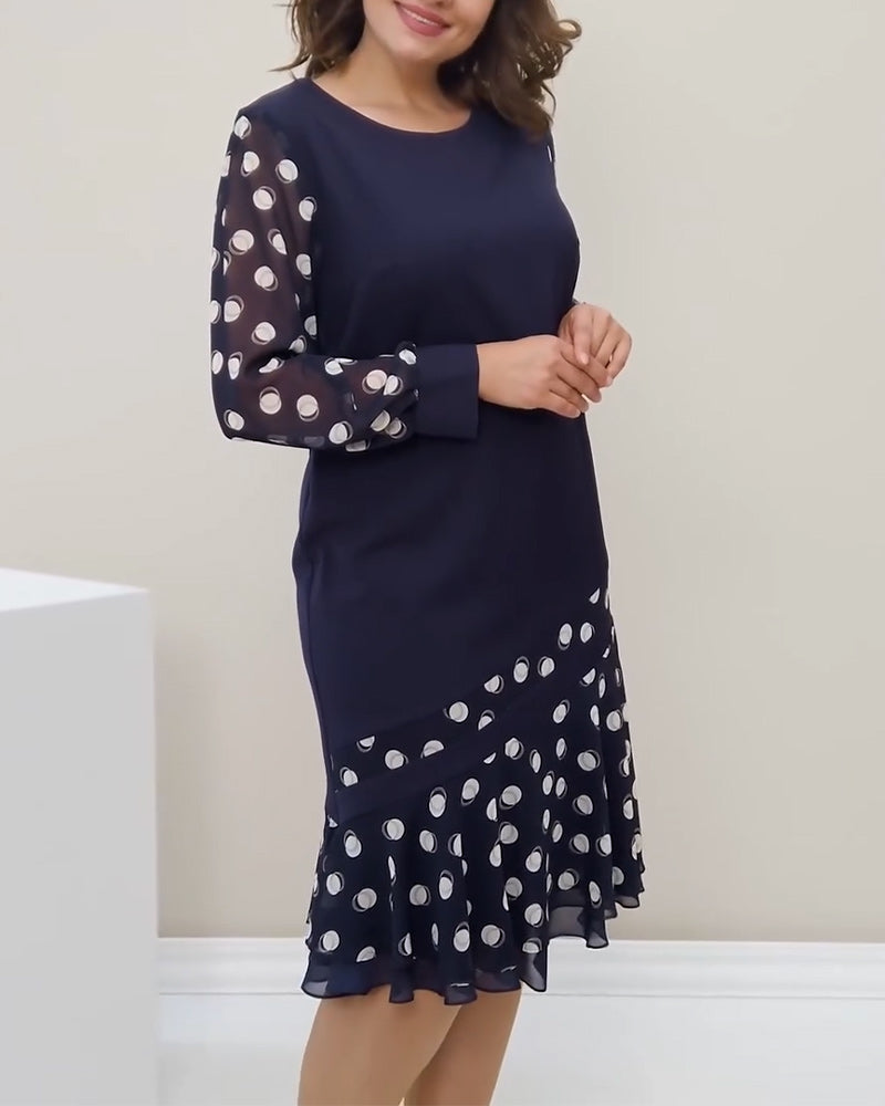 Kjole Rund Hals Lange Ermer Polka Dot
