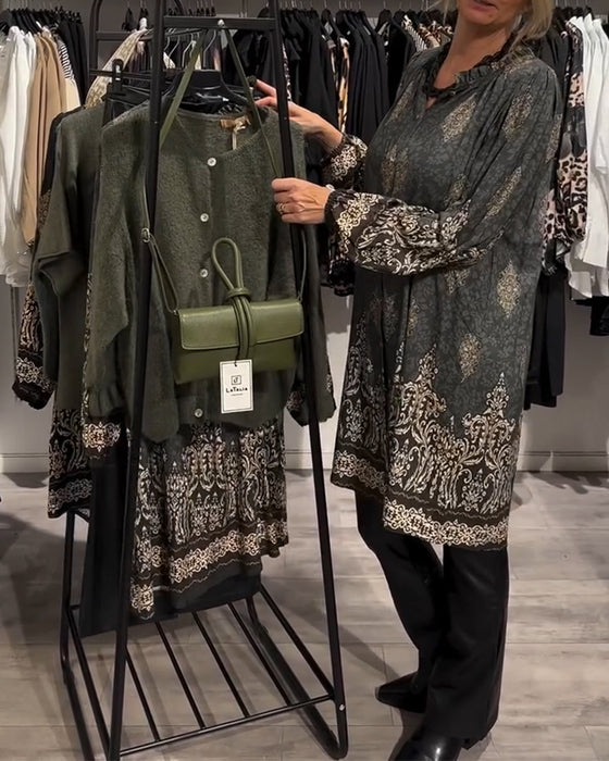 Kjole med knapp-down vintage print