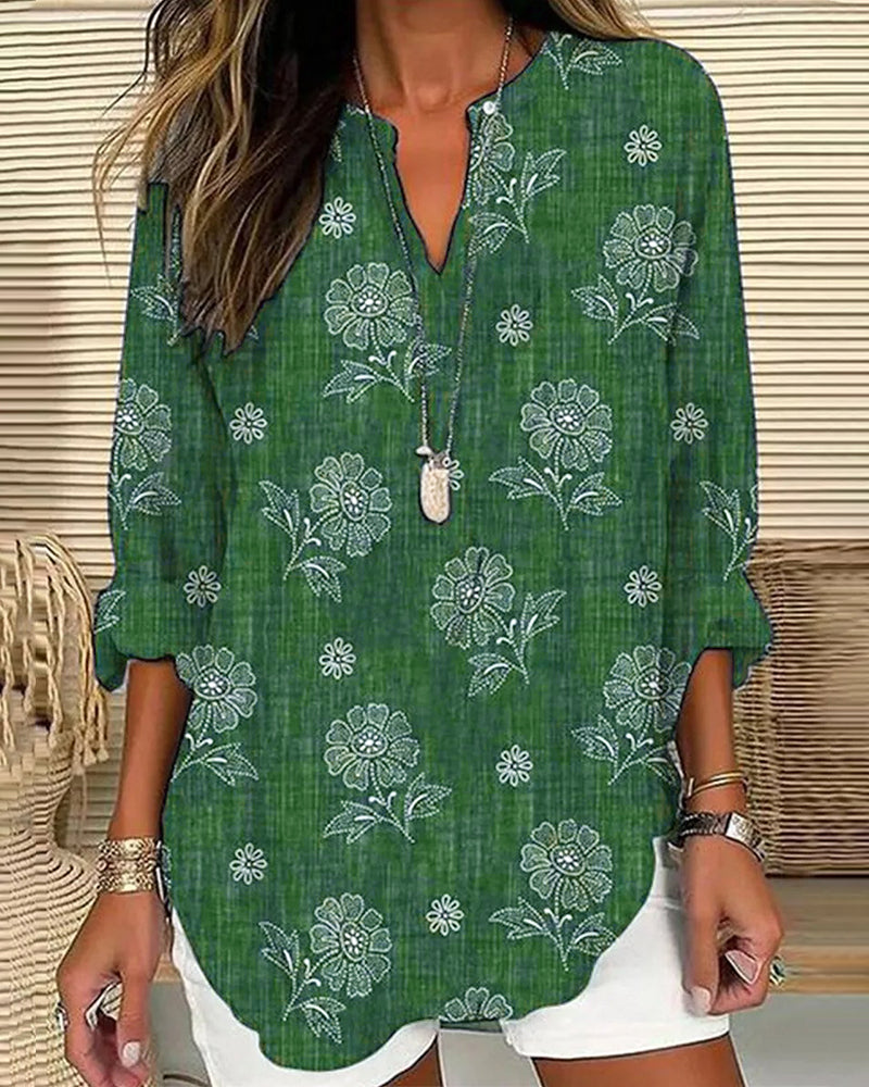 Casual bluse med blomstertrykk