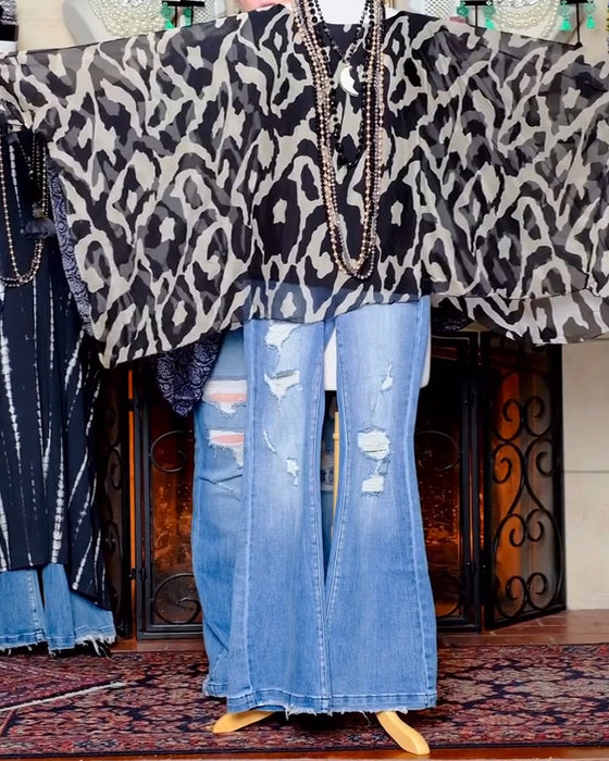 Bluse Flagermuserm Trykk Langermet