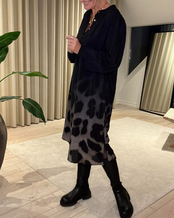 Kjole Langermet Løs Printed