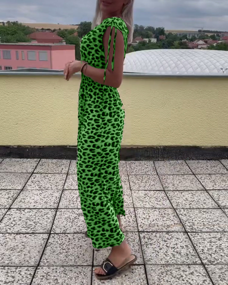 Ermløs Kjole Med Leopardmønster