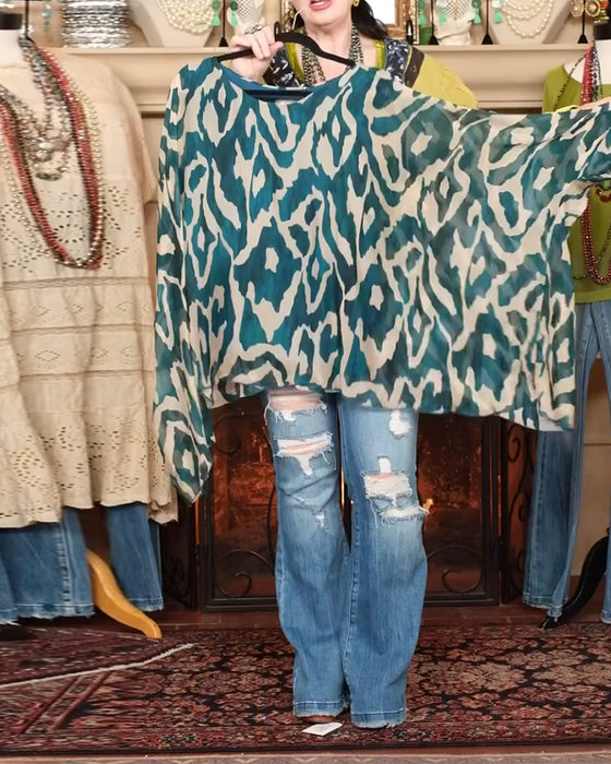 Bluse Flagermuserm Trykk Langermet