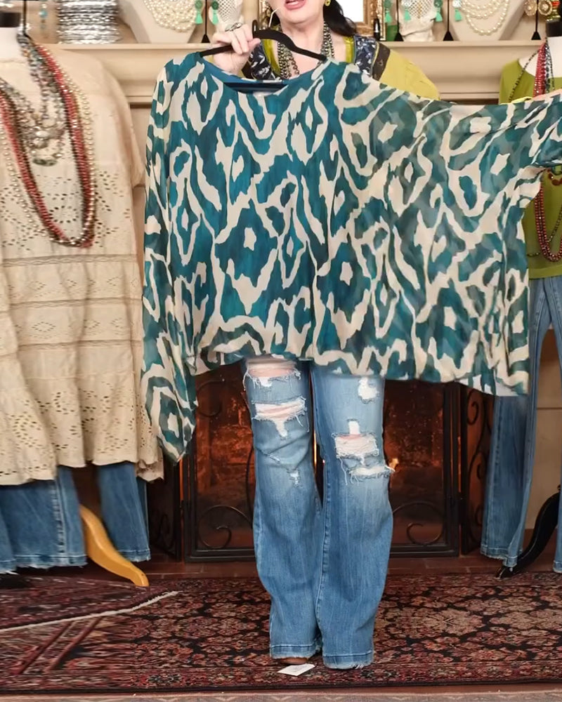 Bluse Flagermuserm Trykk Langermet