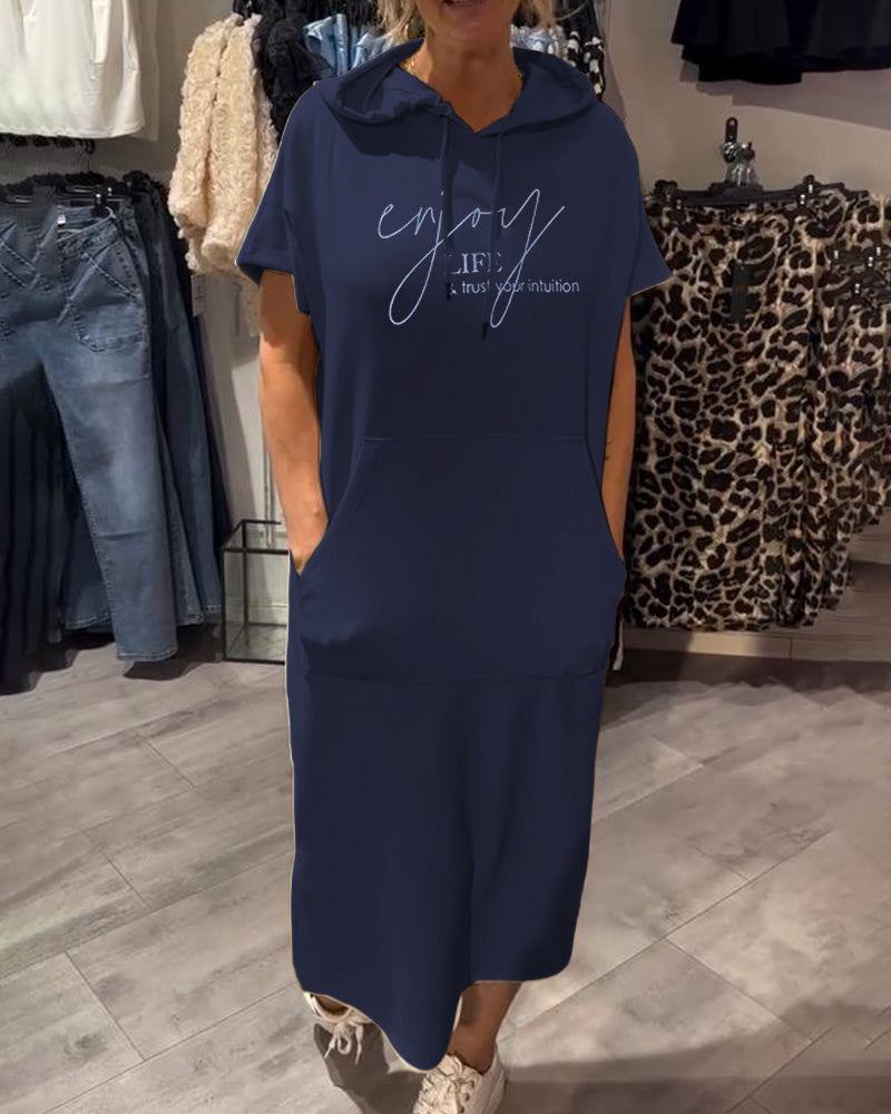 Kjole Med Hette Casual Snøring