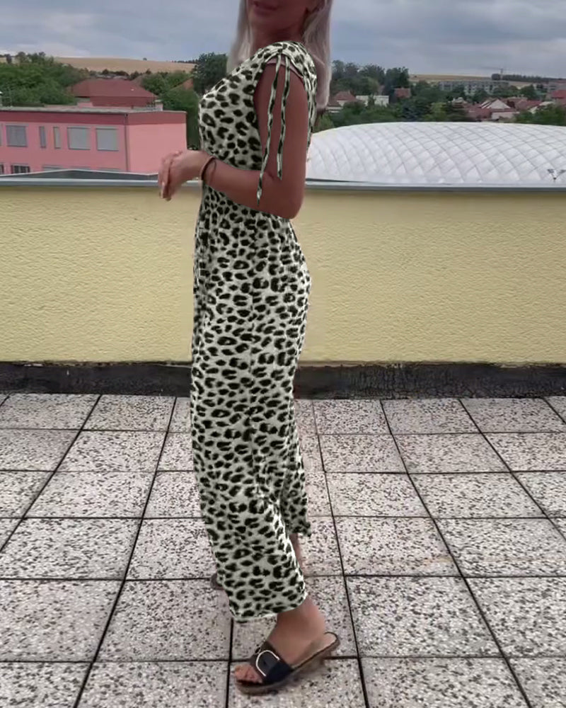 Ermløs Kjole Med Leopardmønster