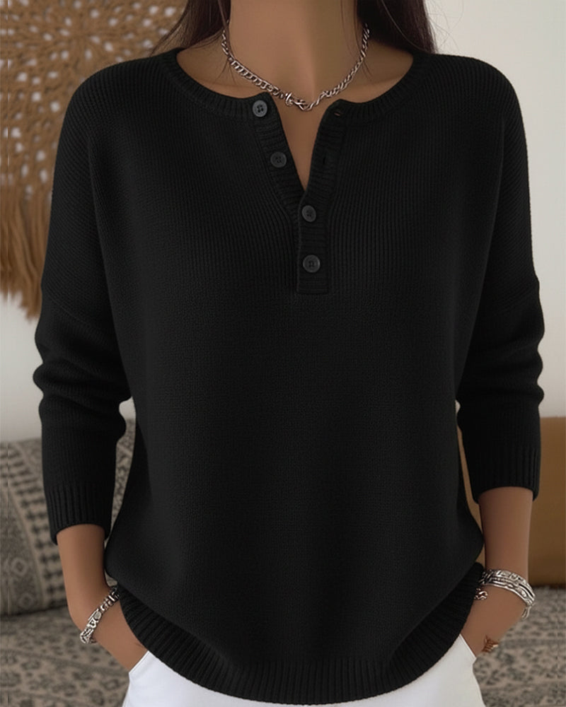 Langermet Ensfarget Cardigan Med Knapper