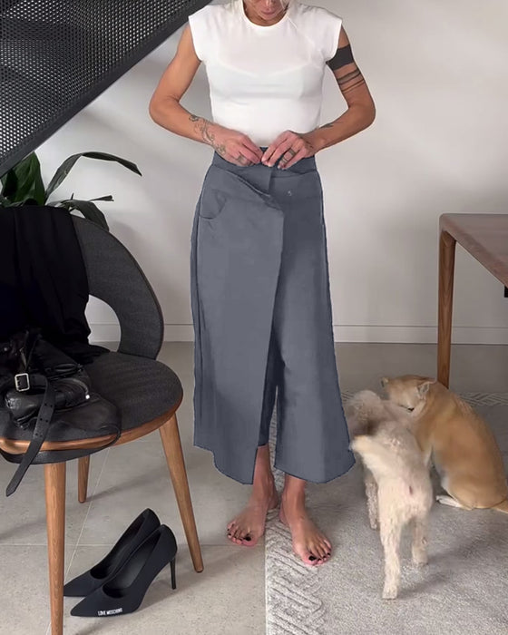 Enkle ensfargede asymmetriske fritidsbukser