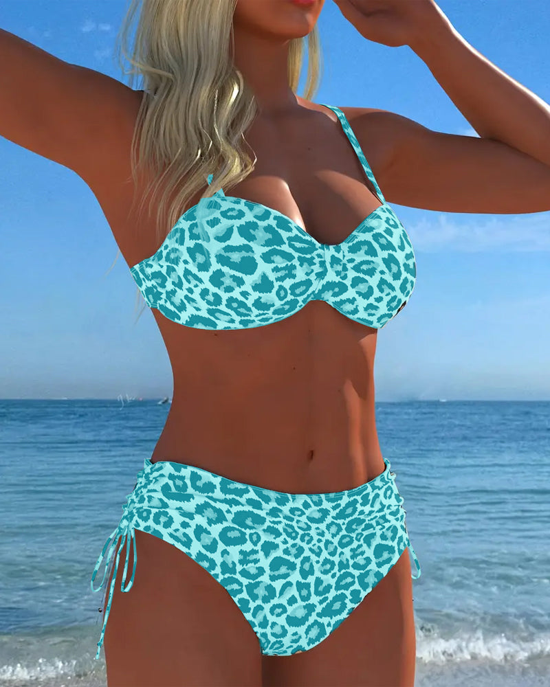 Badedrakt Lace-Up Leopardprint Todelt