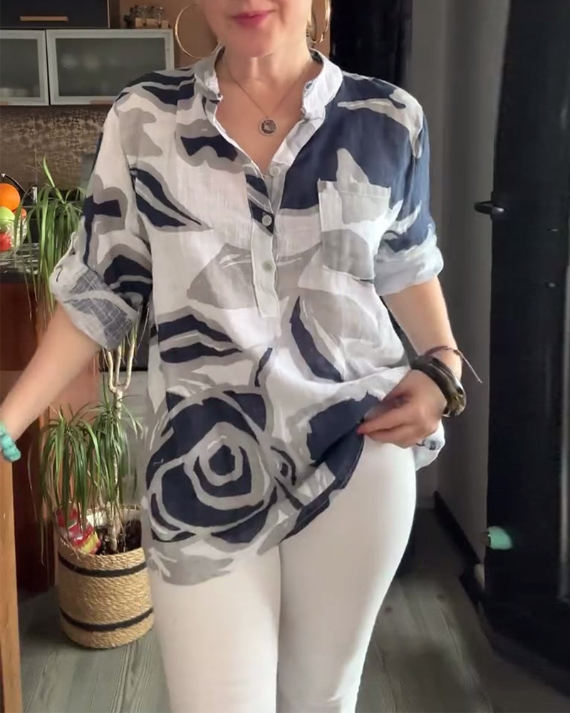 Bluse avslappet stativ krage trykt