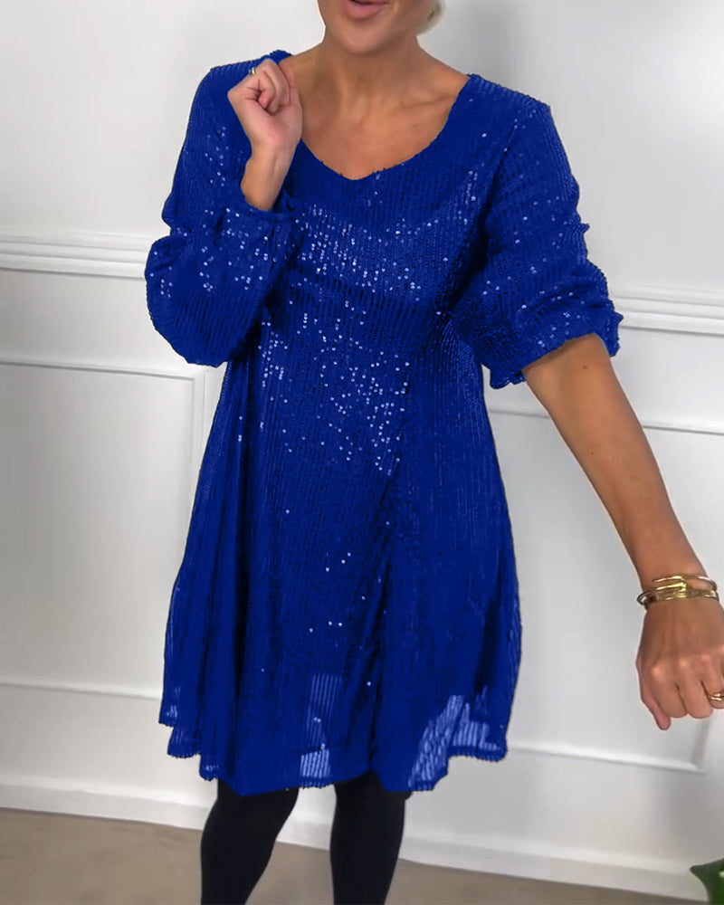 Kjole elegant lanterne ermet paljett a-linje