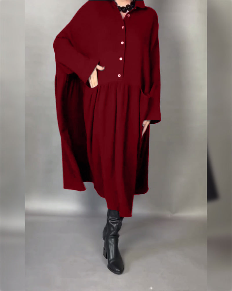 Oversized A-Formet Kjole Med Slagkrage Og Knapper