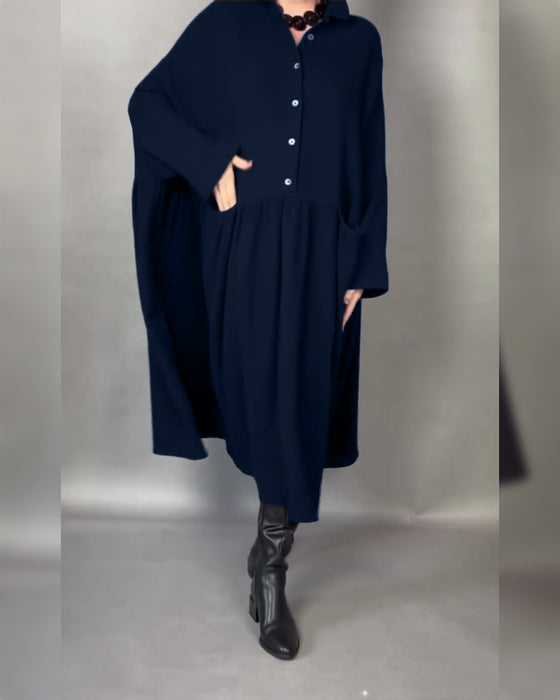 Oversized A-Formet Kjole Med Slagkrage Og Knapper