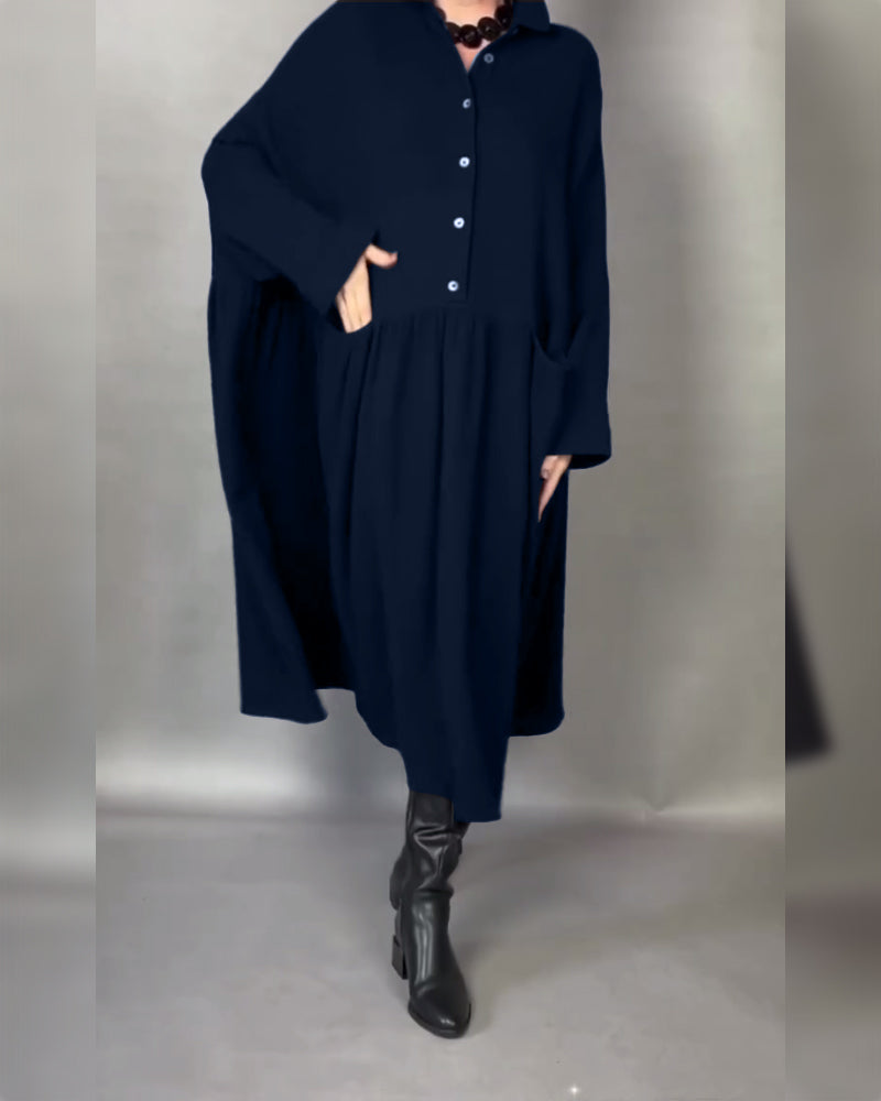 Oversized A-Formet Kjole Med Slagkrage Og Knapper